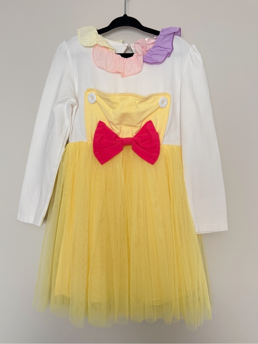 Blossom Couture Girls Yellow Tulle Dress Pastel Ruffle Collar Size 6-7 “Flawed”